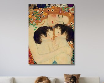 Mother and Twins Canvas Print,The Mother and Child Canvas Wall Art,Gustav Klimt Canvas Print,Klimt Mother Decor,Twins Ready To Hang Wall Art