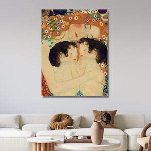 Mother and Twins Canvas Print,The Mother and Child Canvas Wall Art,Gustav Klimt Canvas Print,Klimt Mother Decor,Twins Ready To Hang Wall Art
