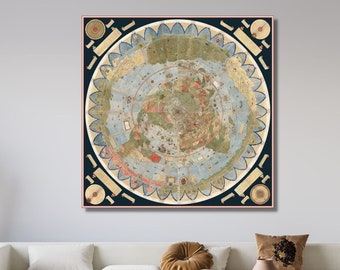 Ancient Flat Earth Map Canvas, 1587 by Monte Urbano Poster, Large World Map Wall Chart, 15th Century Old Map, Flat Earth Map, Ready To Hang