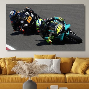 Valentino Rossi Canvas,Kids Gift,Moto GP Superbike Prints,Man Cave Decor,Rossi Front lift on Motorcycle,Valentino Rossi,MotoGP Ready To Hang