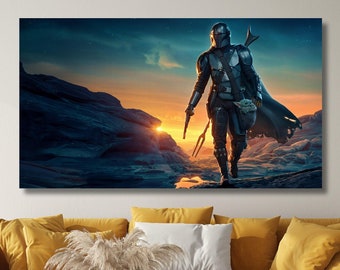 Mandalorian Star Wars Canvas Wall Art,Star Wars Wall Decor Poster Canvas Print,Game Room Decor,Movies Poster Gift,Starwars Art Canvas Print