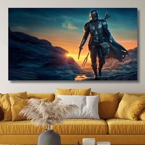 Mandalorian Star Wars Canvas Wall Art,Star Wars Wall Decor Poster Canvas Print,Game Room Decor,Movies Poster Gift,Starwars Art Canvas Print