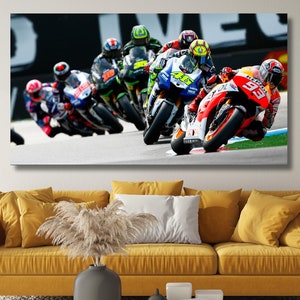 Moto GP Ready to Hang Canvas,MotoGP Canvas Wall Art, Valentino Rossi Poster, Man Cave Decoration,Extra Large Wall Art, Man Cave,MotoGP Print
