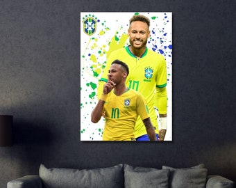Neymar Wall Art, Neymar Poster,Neymar Wall Art,Neymar Canvas,Neymar Art Print,Football Soccer Poster,Man Cave Decor, Ready To Hang Canvas