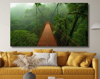 Jungle Rainforest Bridge Wall Art, Beautiful Jungle Rainforest Bridge Canvas,Landscape Canvas ,Modern Wall Art,Living Room Home Wall Decors