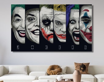 All Joker Canvas,Joker Wall Art,Joker Portrait,Comic Poster,Poker Wall Decor,Dinning Room Decor,Joker Poster,Gangster Ready To Hang Wall Art