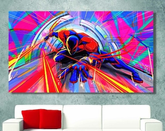 Spider-Man Across The Spider-Verse Poster Canvas,Spider-Man Across The Spider-Verse Poster, Miguel O'Hara Wall Hanging, Kids Room Decor Art