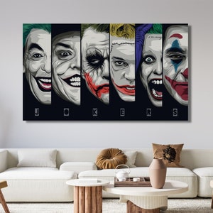 All Joker Canvas,Joker Wall Art,Joker Portrait,Comic Poster,Poker Wall Decor,Dinning Room Decor,Joker Poster,Gangster Ready To Hang Wall Art