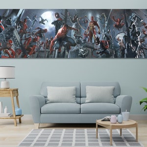 Spiderman Universe Panorama Wall Art, Canvas Poster Print Movie , Spider-Man Movie Extra Large Wall Art,Kids Room Decor ,Ready To Hang