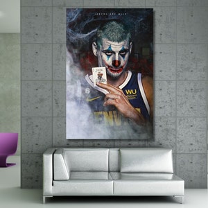MVP Nikola Jokic Canvas Wall Art,Joker Nikola Jokic Poster, Sports Framed Print, Vintage Basketball Poster,Joker Wall Art, Ready to Hang
