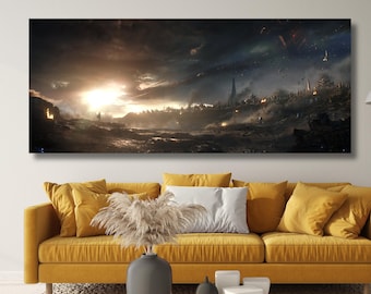 Avengers Battlefield Canvas, Captain America Vs Thanos Avengers Poster,Extra Large Wall Art,Kids Room Wall Art,Kids Room Decor,Ready to Hang