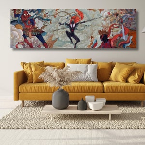 Spiderman Canvas, Universe Panorama  Wall Art, Poster Print Movie, Spider-Man Art, Movie Extra Large Wall Art,Kids Room Decor, Ready To Hang