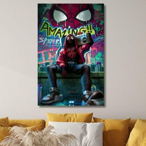 Miles Morales Poster,Spiderman Verse Miles Morales Poster,Spiderman Canvas Print ,Spiderman Poster,Marvel Poster,Gift for Kids,Ready to Hang