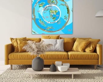 The World Beyond The Ice Wall Flat Earth Map Ready to Hang Canvas Art Large World Map Wall Chart Flat Earth Map Semi-Glossy Canvas Print Art