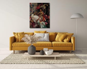 Art mural encadré sur toile Frank Dicksee, Art mural sur toile Les deux couronnes, affiche du musée, affiche sur toile Frank Dicksee, art de couple amoureux, art déco maison