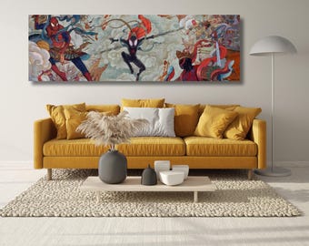 Spiderman Canvas, Universe Panorama  Wall Art, Poster Print Movie, Spider-Man Art, Movie Extra Large Wall Art,Kids Room Decor, Ready To Hang