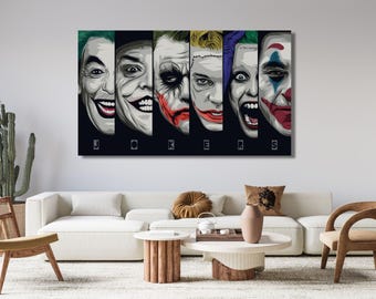 All Joker Canvas,Joker Wall Art,Joker Portrait,Comic Poster,Poker Wall Decor,Dinning Room Decor,Joker Poster,Gangster Ready To Hang Wall Art