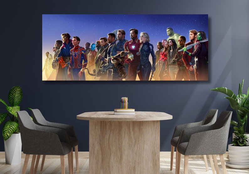 All Marvel Characters Panorama Canvas Wall Art Print Movie, Avengers ...