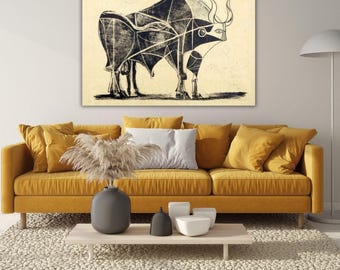 Le Taureau by Pablo Picasso Canvas Ready to Hang Abstract Bull Sketch Print, Modern Minimalist Animal Wall Art, Cubist Line Drawing Decor