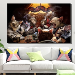 Cats With Playing Cards Canvas Wall Art, Wall Art Canvas, Modern Canvas Art, Canvas Home Decor, Abstract Art, 3D Canvas, Cats Poker Canvas