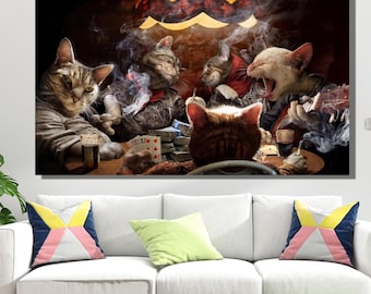 Cats With Playing Cards Canvas Wall Art, Wall Art Canvas, Modern Canvas Art, Canvas Home Decor, Abstract Art, 3D Canvas, Cats Poker Canvas