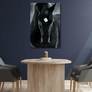 Black Horse Canvas Wall Art, Oil Painting Horse Wall Art Canvas Poster , Art Print, Horse Wall Hangings, Whitel Room Decor, Ready to Hang