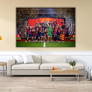 Barcelona Poster, 2025 KING&#39;S CUP Champion FC Barcelona Canvas Wall Art, Football Fan Gifts, Extra Large Art, Man Cave, Ready to Hang Canvas