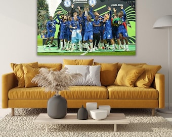 2025 UEFA CONFERENCE LEAGUE Champions Chelsea Poster Canvas, Cole Palmer Holding Trophy Football Fan Gifts, Man Cave, Ready to Hang Canvas