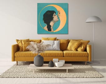 Querida Old Dixie Moon (Portada del Cancionero) Arte Vintage Mujer Besando la Luna Lienzo Lienzo Enmarcado o Listo para Colgar