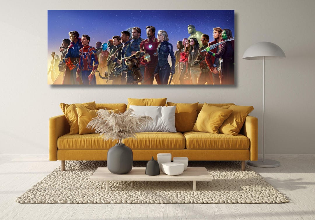All Marvel Characters Panorama Canvas Wall Art Print Movie, Avengers ...