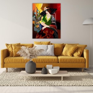 Woman in Hat By Itzchak Tarkay Ready to Hang Canvas Wall Art Quality Print Itzchak Tarkay Wall Art Vintage Print Art Itzchak Tarkay Poster