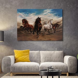 5 Running Horses Ready to Hang Canvas, 5 Running Horses POSTER Wall Art, Wall Art Poster, Moon Wall Art, Home Decor, Colourful Print Canvas