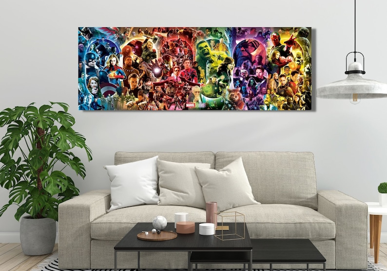 All Marvel Characters Panorama Poster Canvas Wall Art Print Movie ...