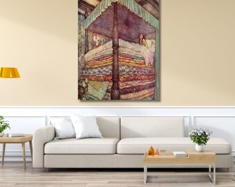 The Princess and the Pea By Edmund Dulac Ready to Hang Canvas Art Quality Wall Art, The Princess and the Pea By Edmund Dulac Canvas Painting