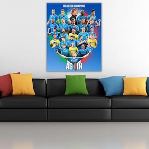 AGAIN Serie A 2024/2025 Champions SSC Napoli Quality Print Framed Canvas Wall Art, Napoli Poster Man Cave Soccer Game SSC Napoli Fan Gift