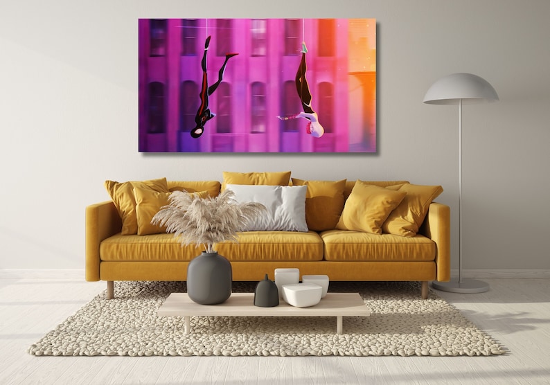 Spiderman-and-Gwen-Stacy-Together-Spider-Man Across The Spider-Verse Poster Canvas,Spider-Man Across The Spider-Verse Poster,Kids Room Decor image 1