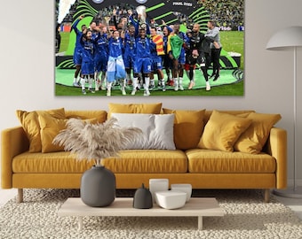 2025 UEFA CONFERENCE LEAGUE Champions Chelsea Print Canvas, Cole Palmer Holding Trophy Football Fan Gifts, Man Cave, Ready to Hang Canvas