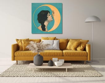 Dear Old Dixie Moon Songbook Cover Print Canvas, Vintage Woman Kissing Moon,Vintage moon Art Print, Crescent Moon Print,Ready to Hang Canvas