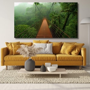 Jungle Rainforest Bridge Wall Art, Beautiful Jungle Rainforest Bridge Canvas,Landscape Canvas ,Modern Wall Art,Living Room Home Wall Decors