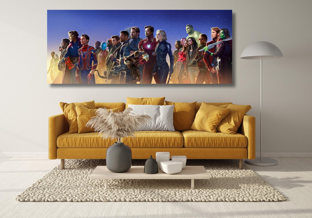 All Marvel Characters Panorama Canvas Wall Art Print Movie, Avengers ...