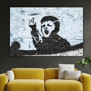 Banksy Middle Finger Canvas Art, Banksy Graffiti Canvas,Painting Canvas,Abstract Canvas, BoyGraffiti Artwork,Banksy Art, Middle Finger Print