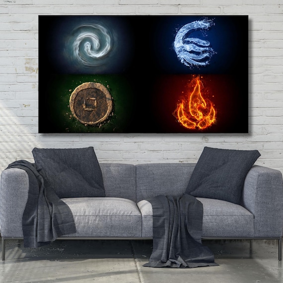 4 Elements Canvas,fire Air Water Earth Four Elements,planet Wall