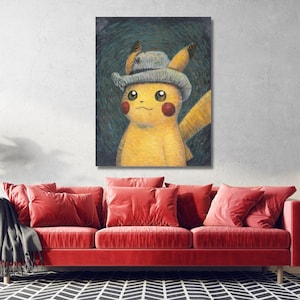 Pikachu Van Gogh Canvas,Van Gogh Pikachu Famous Artwork Poster,Aesthetic Poster,Van Gogh Pikachu Poster,Van Gogh Pikachu Ready To Hang Art