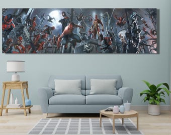 Spiderman Universe Panorama Wall Art, Canvas Poster Print Movie , Spider-Man Movie Extra Large Wall Art,Kids Room Decor ,Ready To Hang