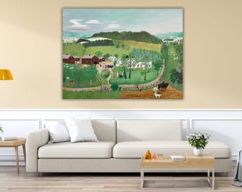 Goes to the Big City By Grandma Moses Ready to Hang Canvas,Quality Art Print,Grandma Moses Poster,Grandma Moses Print,Grandma Moses Wall Art