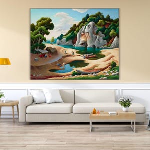 Fishermens Camp Buffalo River By Thomas Hart Benton Ready to Hang Quality Canvas Thomas Hart Benton Poster Print Home Decor American History