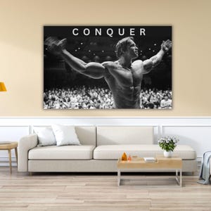 Arnold Schwarzenegger Conquer Ready to Hang Canvas, Arnold Poster,Inspirational Quote Canvas, Gym Poster, BodyBuilding Wall Art,Man Cave Art