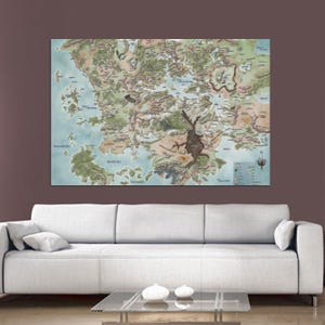 Dungeons & Dragons Map Ready to Hang Canvas Wall Art, Forgotten Realms , &quot;Large Size Recomended&quot; Printed Canvas Or Framed, Game Poster Gift