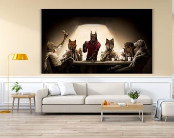 Dogs Playing Poker Print, Cassius Marcellus Coolidge A Bold Bluff Dogs Playing Poker Ready To Hang Canvas Wall Art,Dogs Playing Cards Poster