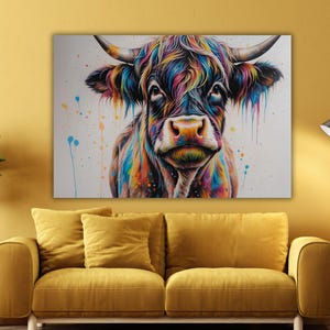 Banksy Cow With Tongue Print Black White Print Highland Cow Wall Art Farmhouse Decor Rustic Wall Decor Animal Painting Scottish Cow Wall Art